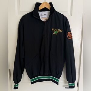 VTG Dallas Stars Jacket NHL Men's Size L Black Green Nylon Lined 1/4 Zip DeLong